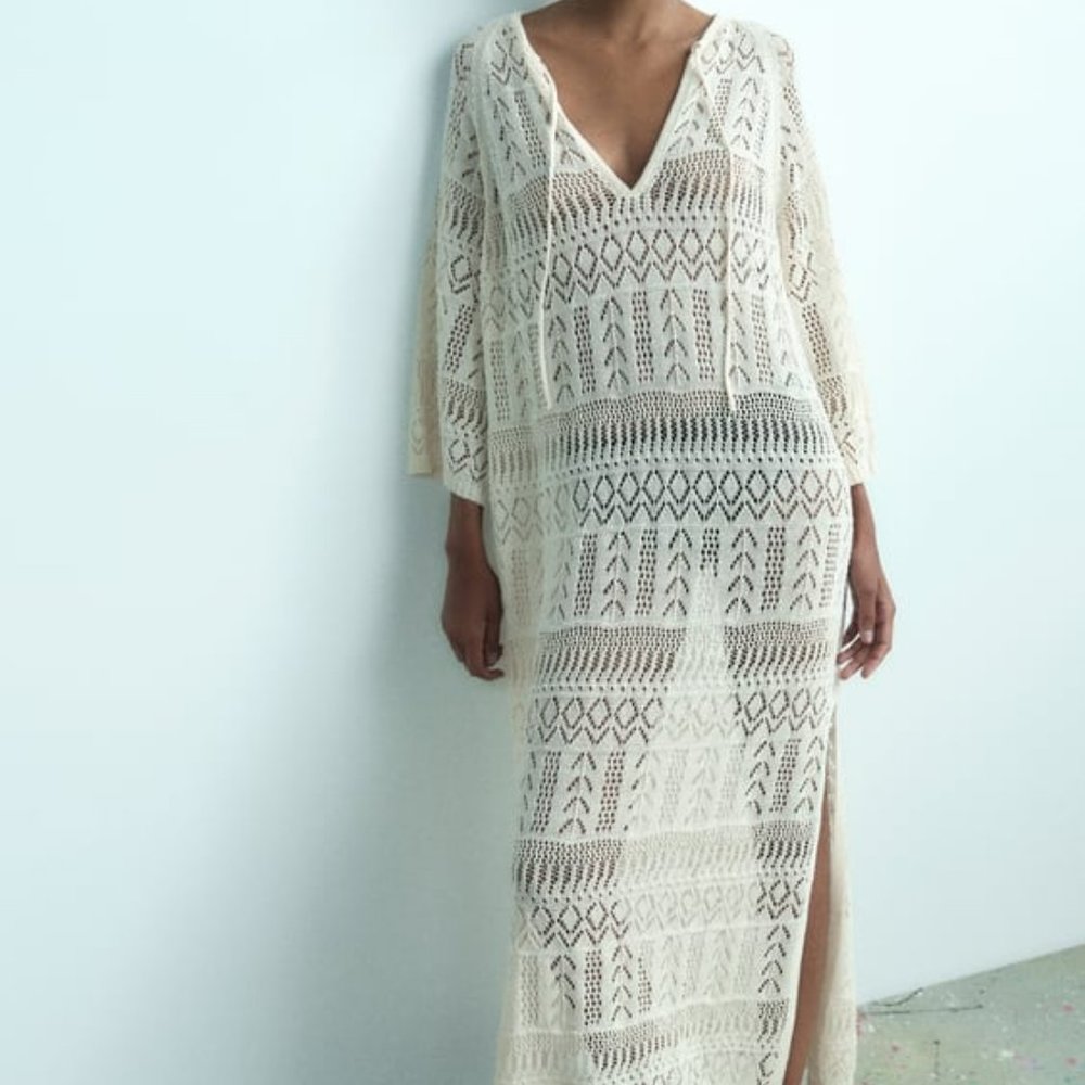 ZARA POINTELLE KNIT TUNIC Size M